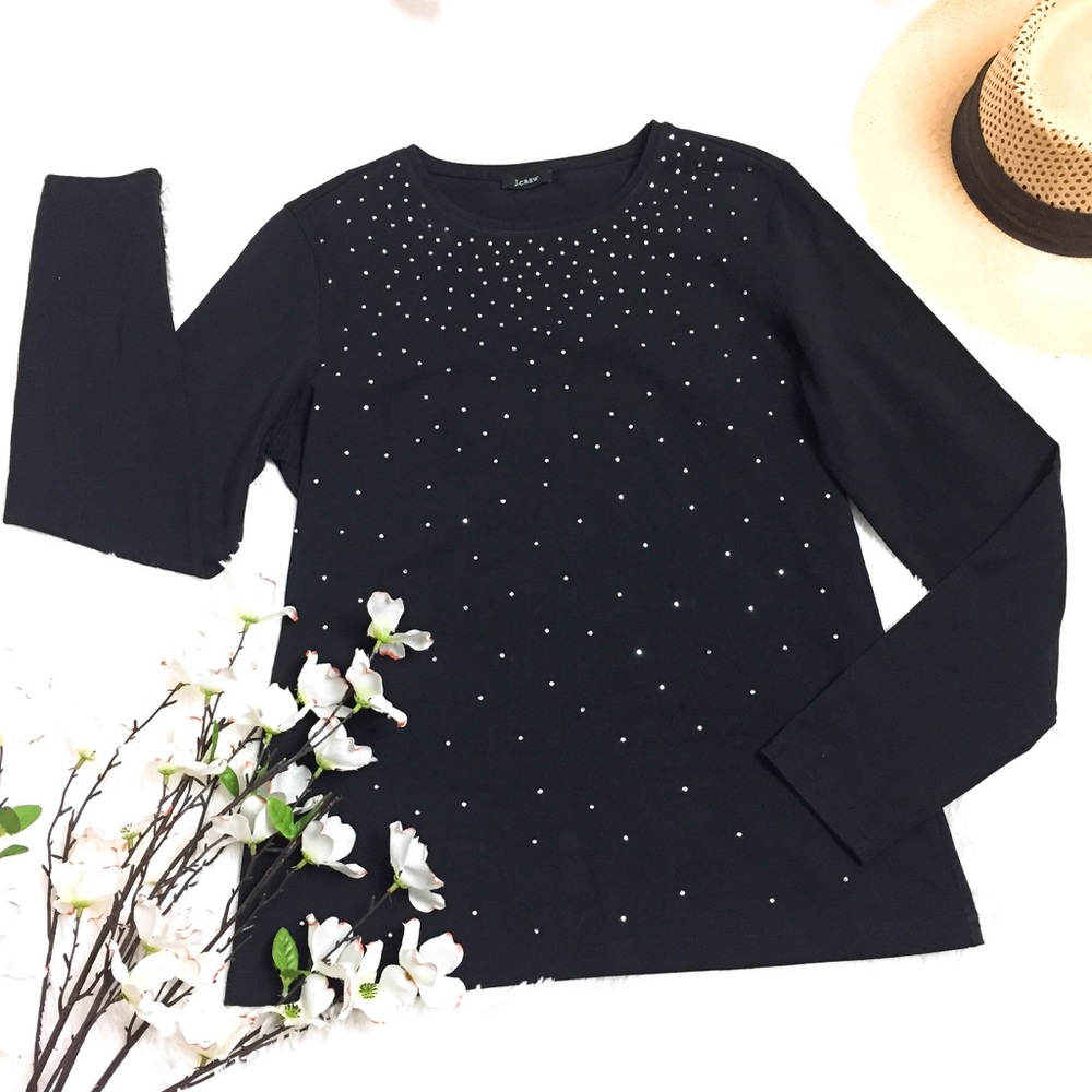 J CREW Black Rhinestone Long Sleeve Crewneck